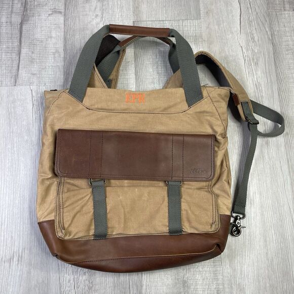 Vintage L.L. Bean Heritage Khaki Waxed Canvas Leather Tote Backpack Filson Styl - Picture 1 of 10